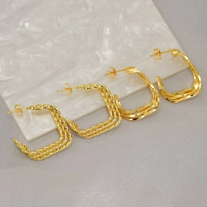 Twisted Texture Hoop Earrings Stainless Steel 18K Gold Plated Geometric Braided Studs For Women INS Style Luxury