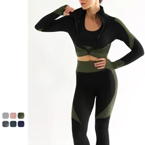 Vêtements de Yoga Sans Couture pour Femmes Séchage Rapide Taille Haute Passe-pouce Top And Bottom Sport Fitness