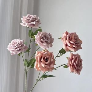 Artificial 3-head diamond roses bouquet in pink and orange for wedding decor