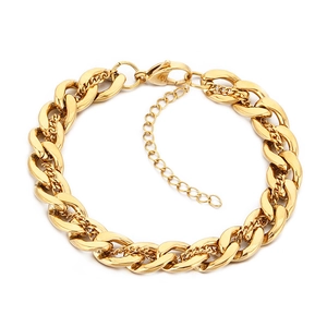 Golden double-layered Cuban link bracelet with lobster clasp and extension chain