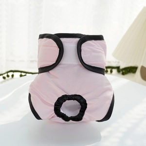 Culotte hygiénique rose pour chien avec trou de queue et fermeture auto-agrippante