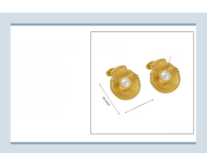 Detailed view of 18K gold plated shell earrings with size dimensions and pearl accents