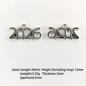 Silver 2026 DIY alloy charm for necklaces and backpacks with top hanging hole