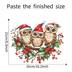 Detailed size view of Christmas owls wall sticker measuring 26x21cm for home decor