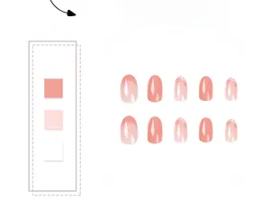 Detail of pink French press-on nails featuring white cherry blossom floral patterns