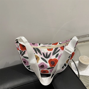 Nylon Crescent Dumpling Bag Women Large Capacity Floral Striped Shoulder Crossbody Handbag Fashion Casual