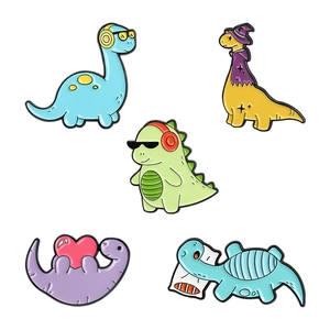 Set of 5 colorful cartoon dinosaur enamel pins for backpacks with creative animal designs