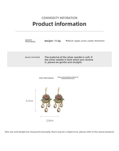 Detailed size specifications for bohemian drop earrings with crystal tassels and beads
