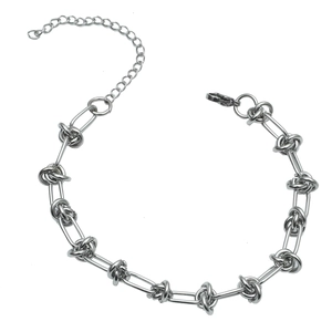 Polished silver chain bracelet with industrial design link and adjustable lobster clasp