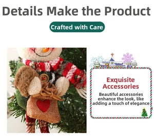 Detailed view of plush Christmas ornament featuring a plaid scarf and red heart sack