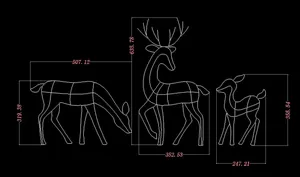 Size specifications for LED Christmas reindeer decorations in three different poses