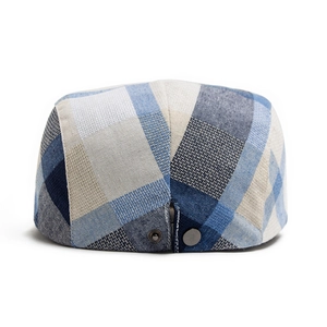 Plaid checkered ivy cap in navy and beige breathable fabric for men and women