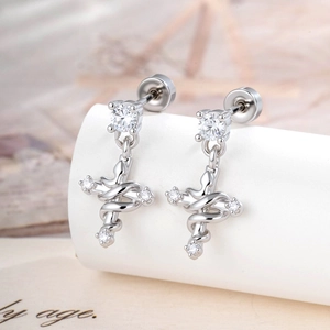 Snake Wrapped Cross Ear Stud Piercing Titanium Steel Copper Zircon Micro Paved Punk Goth Jewelry For Men Women