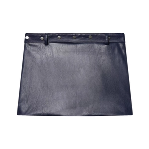 Navy blue leather effect mini skirt with decorative metal buttons and belt loops