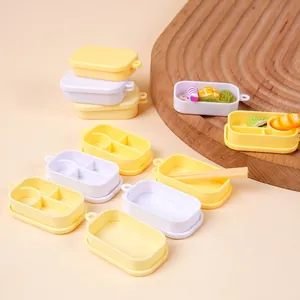 Miniatuur Bento Box Poppenhuis Keukenspeelgoed Simulatie Eten Spelen Gepartitioneerde Vierkante Plastic DIY Maaltijd Container Decor Accessoires