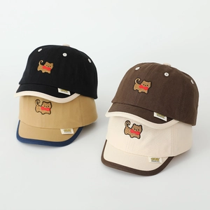 Kids baseball cap with cute dog embroidery in black, brown, khaki and beige colors