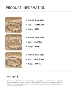 Detailed specs of vintage geometric metal waist chains with dimensions and weight info