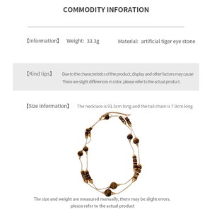 Detailed size and weight specs for artificial tiger eye stone beaded long necklace