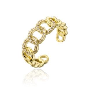 Macro view of 18K gold plated chain ring with zircon inlay and adjustable band