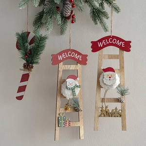 Christmas tree hanging ladder with Santa, snowman and bells on a clean background