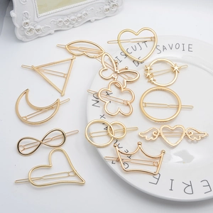 Geometric Hollow Metal Hair Clips Heart Star Moon Shape Gold Silver Alloy Barrettes For Women Girls Fashion Accessories