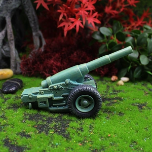 Vintage army cannon garden gnome ornament made of resin for miniature landscape decor