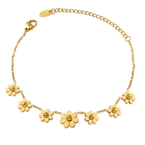Elegante bracciale a catena con margherite dorate con sette fiori 3D e chiusura regolabile