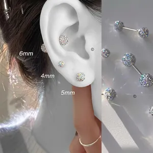 Sparkling zircon ball stud earrings in 4mm 5mm 6mm sizes for lobe and cartilage piercings