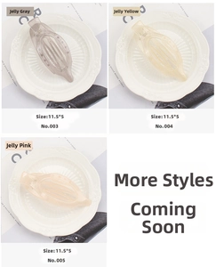 Three-color oval hair claw clips in jelly grey, yellow and pink, 11.5cm length detail
