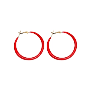 Vintage burgundy enamel hoop earrings with gold needles in a geometric circle design