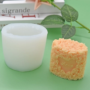 3D rose flower heart silicone mold with Love engraving for DIY candle making