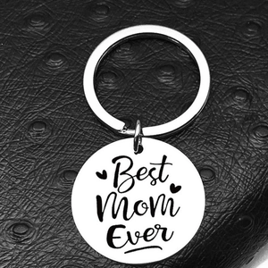 Stainless Steel Keychain Mother's Day Gift Round Pendant Best Mom Ever Engraved Heart Charms Minimalist Silver Keyring