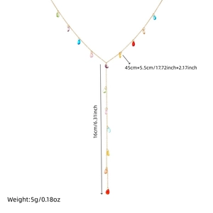 Collier en Y plaqué or avec pendentifs gouttes multicolores et détails de taille