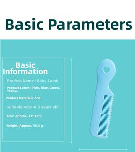 Detailed view of baby hair comb dimensions 12x3cm made of safe ABS material