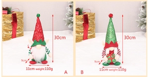 Detailed size specifications of Christmas elf gnomes with sequins and festive props