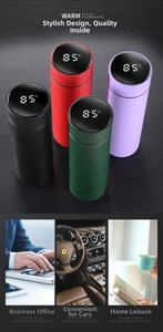 Smart 500ml stainless steel vacuum flask with LED temperature display on lid