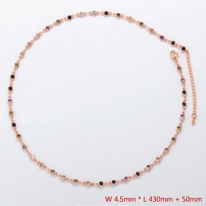 Detailed size view of rose gold necklace with colored zircons showing 4.5mm width and 430mm length