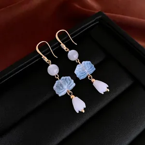 Lotus Lily Of The Valley Dangle Earrings Gold Plated Copper Zircon Inlaid New Chinese Style Elegant Jewelry For Women