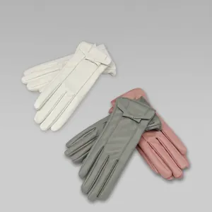 Guanti Invernali Caldi in Pelle PU da Donna Foderati in Peluche Touch Screen Antivento Impermeabile Moda Outdoor Fiocco