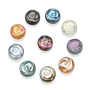 Set of 10mm iridescent glass rose flower beads for DIY jewelry making and hair accessories