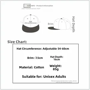 Tableau des tailles détaillé pour casquette de baseball en coton avec sangle réglable