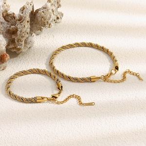 Two-tone twisted rope chain bracelet in gold and silver stainless steel for women