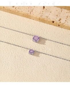 Macro detail of lavender rose cut crystal pendant on S925 sterling silver chain