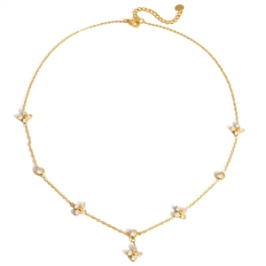 18K gold plated titanium steel clover necklace with cubic zirconia for women