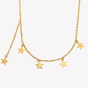 18K gold plated stainless steel necklace with five star pendants for women fashion