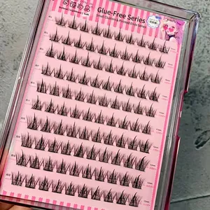 Self-adhesive cluster eyelashes set with 10-12mm length in a pink storage case