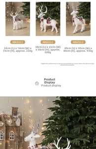 Size specifications for white plush Christmas reindeer ornaments in various dimensions
