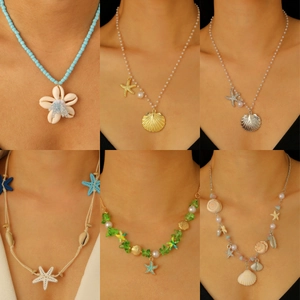 Boho Ozean Seestern Muschel Anhänger Halskette Legierung Künstliche Perle Künstliche Perle Sommer Strand Urlaub Schmuck Für Damen
