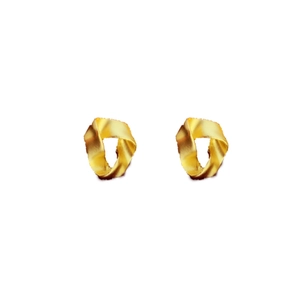 Elegant gold twisted geometric stud earrings with matte metal ribbon design for women