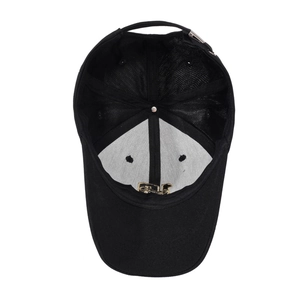 Classic black cotton baseball cap with structured front and adjustable metal buckle
